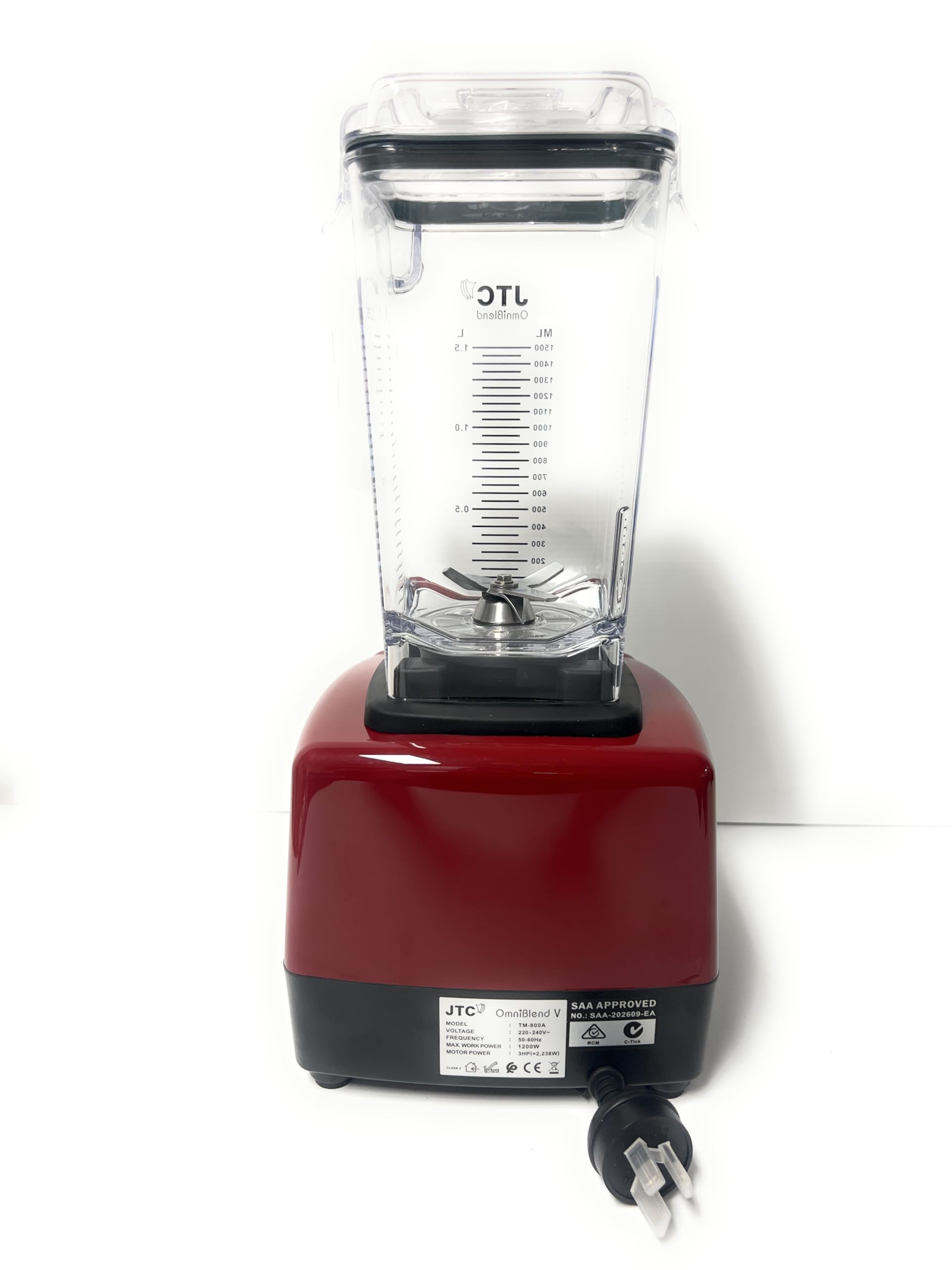 JTC OmniBlend V TM 800 Maroon with 3 HP Professional Heavy-Duty Blender, 1.5Litre  D Jug with Tamper Rod BPA-Free Jug, Preset Speed Control, Preset Times and Pulse function. 7 Year Warranty, Blend, Smoothie Blender