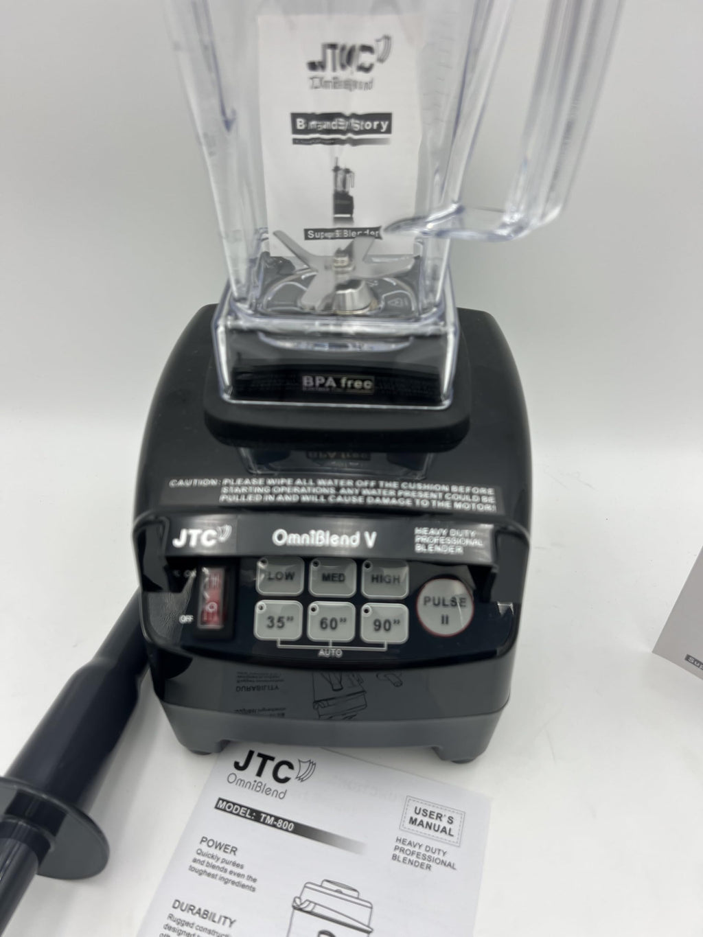 JTC TM 800 OmniBlend V 3 HP Professional heavy-duty Blender, 2.0 L BPA-Free Jug, Preset Speed Control, PreSet Times and Pulse function. 7 Year Warranty, Blend, Smoothie Blender, Black Color