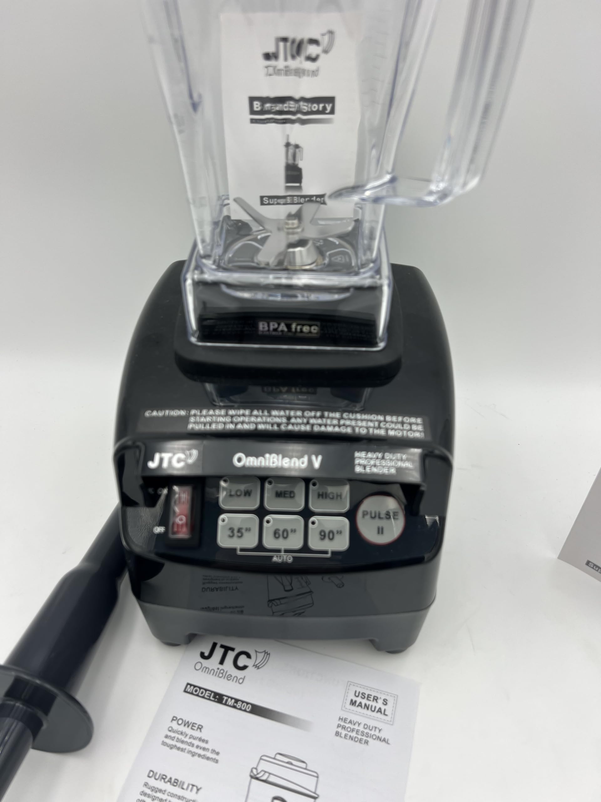 JTC TM 800 OmniBlend V 3 HP Professional heavy-duty Blender, 2.0 L BPA-Free Jug, Preset Speed Control, PreSet Times and Pulse function. 7 Year Warranty, Blend, Smoothie Blender, Black Color