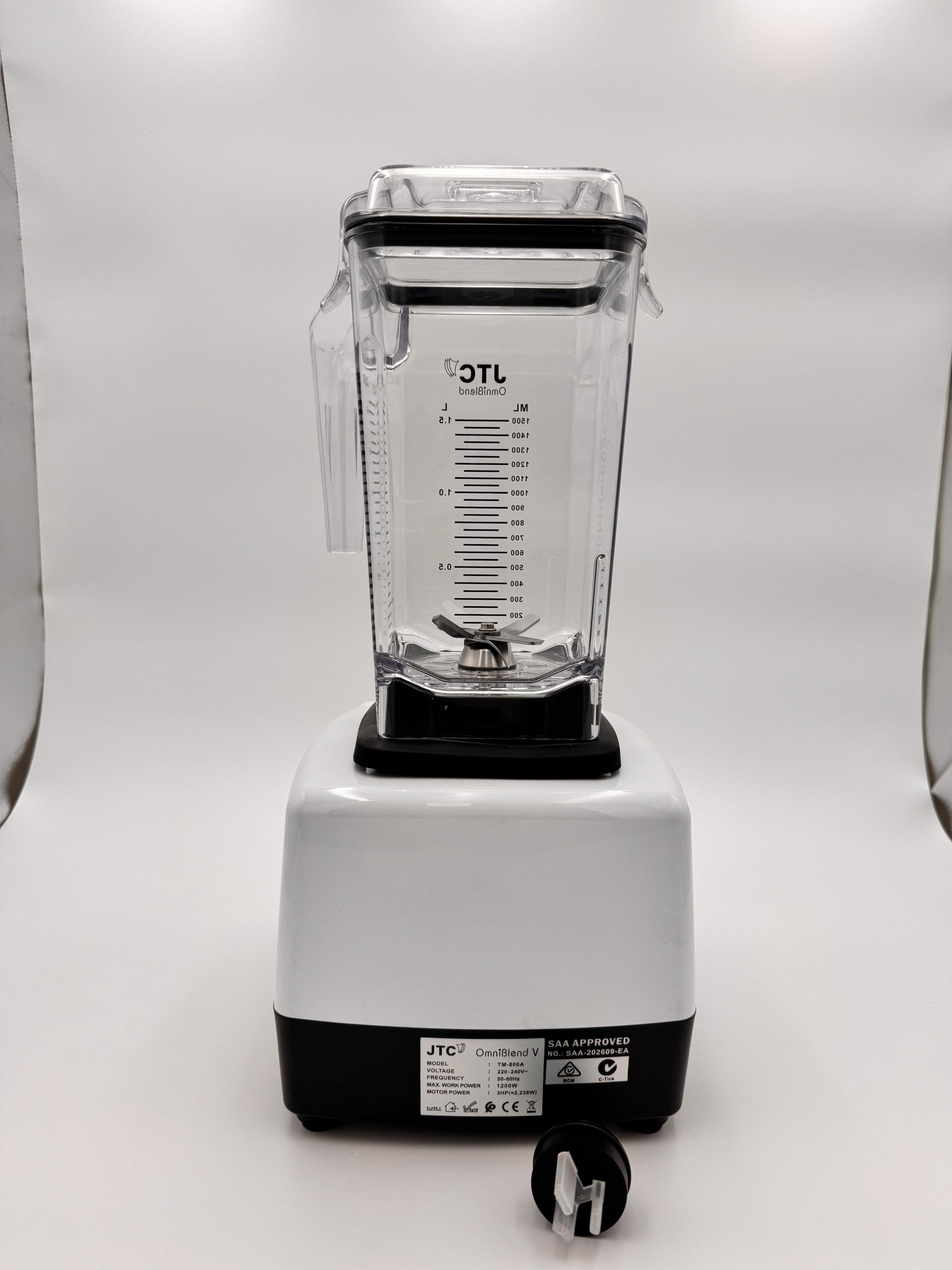JTC OmniBlend V TM 800 Professional Blender, 1.5 Litre D Jug Set BPA-Free Container, Set Speed Settings with Set Timer