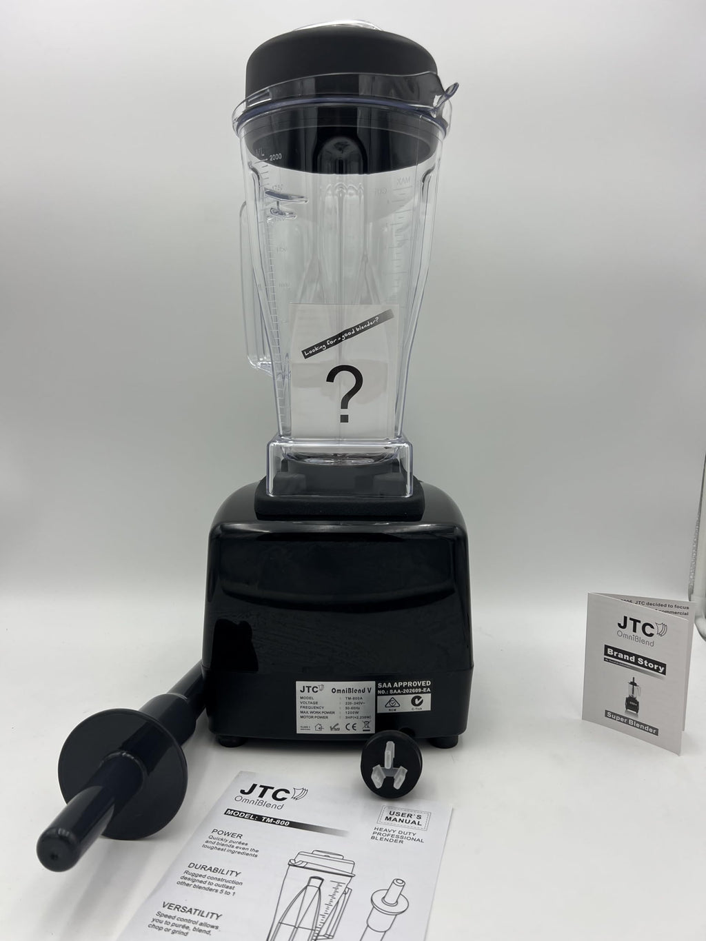 JTC TM 800 OmniBlend V 3 HP Professional heavy-duty Blender, 2.0 L BPA-Free Jug, Preset Speed Control, PreSet Times and Pulse function. 7 Year Warranty, Blend, Smoothie Blender, Black Color