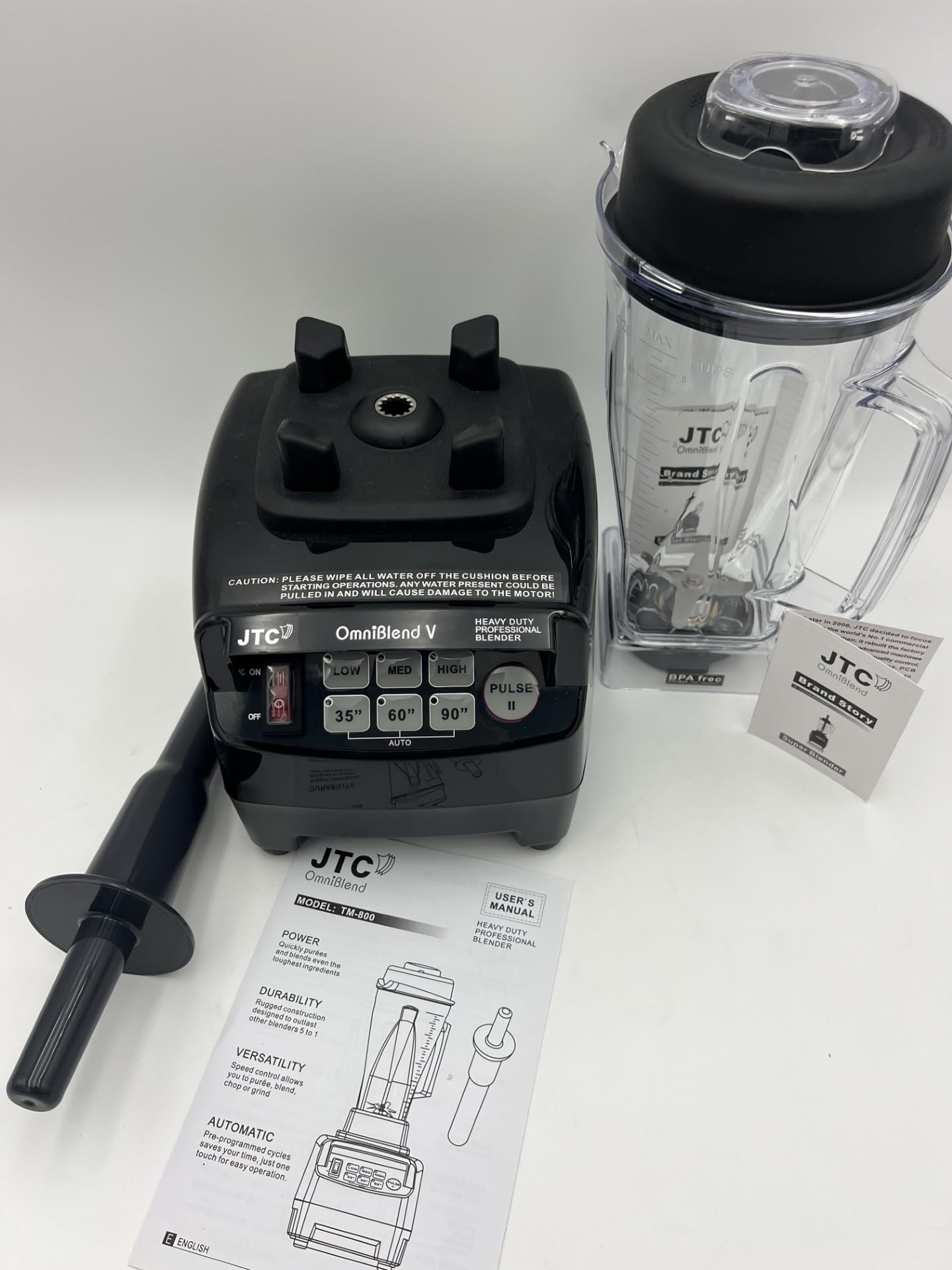 JTC TM 800 OmniBlend V 3 HP Professional heavy-duty Blender, 2.0 L BPA-Free Jug, Preset Speed Control, PreSet Times and Pulse function. 7 Year Warranty, Blend, Smoothie Blender, Black Color