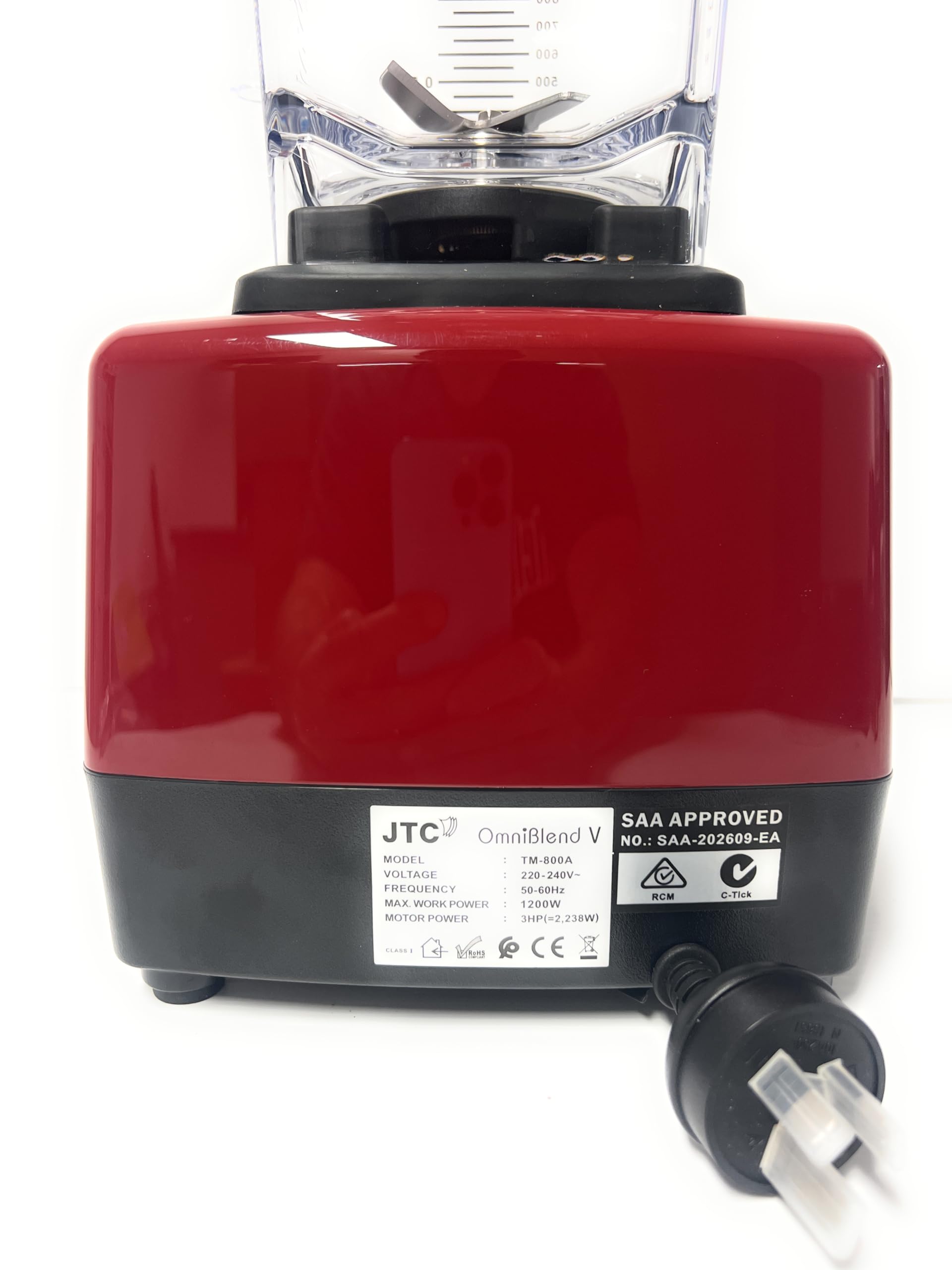 JTC OmniBlend V TM 800 Maroon with 3 HP Professional Heavy-Duty Blender, 1.5Litre  D Jug with Tamper Rod BPA-Free Jug, Preset Speed Control, Preset Times and Pulse function. 7 Year Warranty, Blend, Smoothie Blender